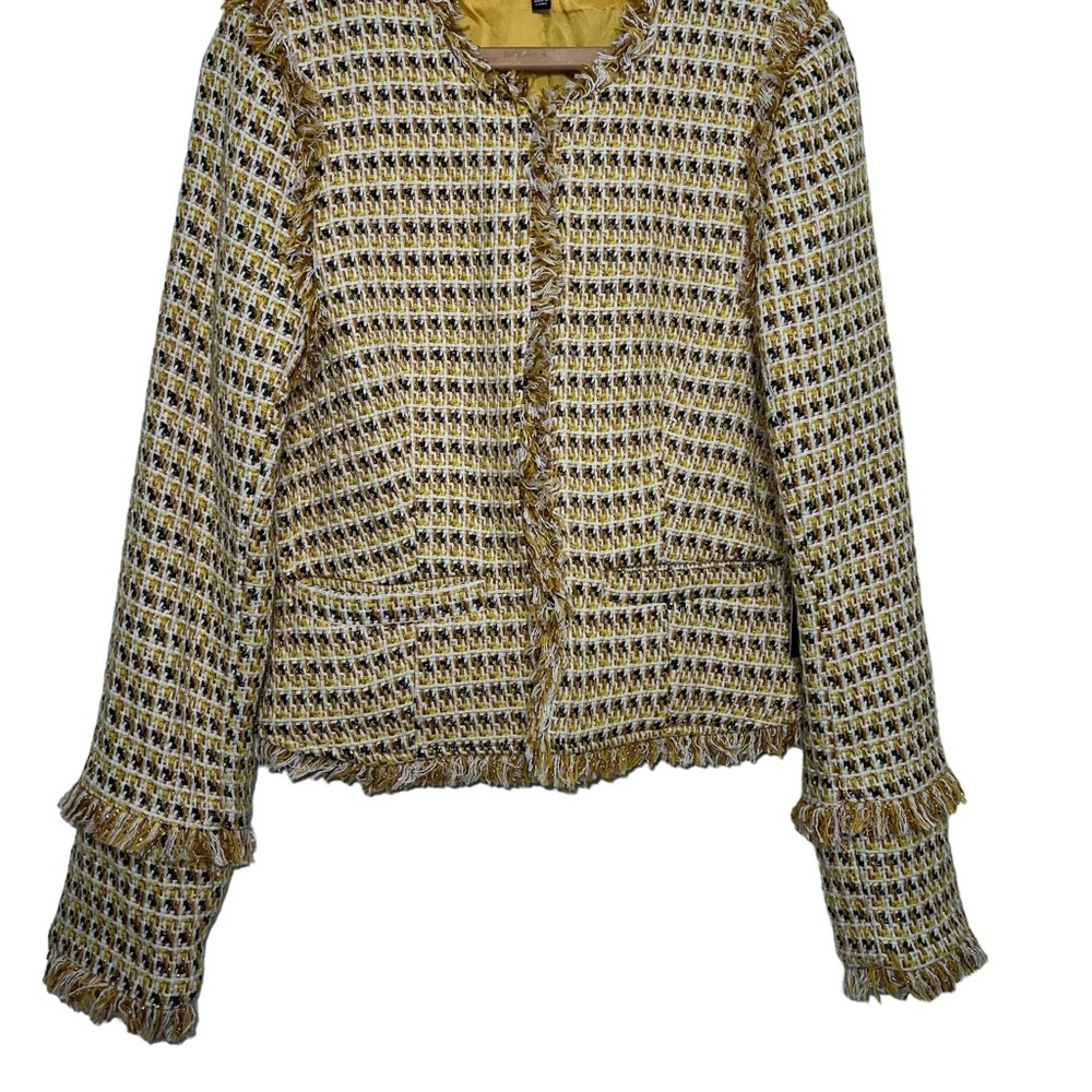 Lulu’s Boss Girl Yellow Multi Tweed Jacket Medium - Picture 6 of 15